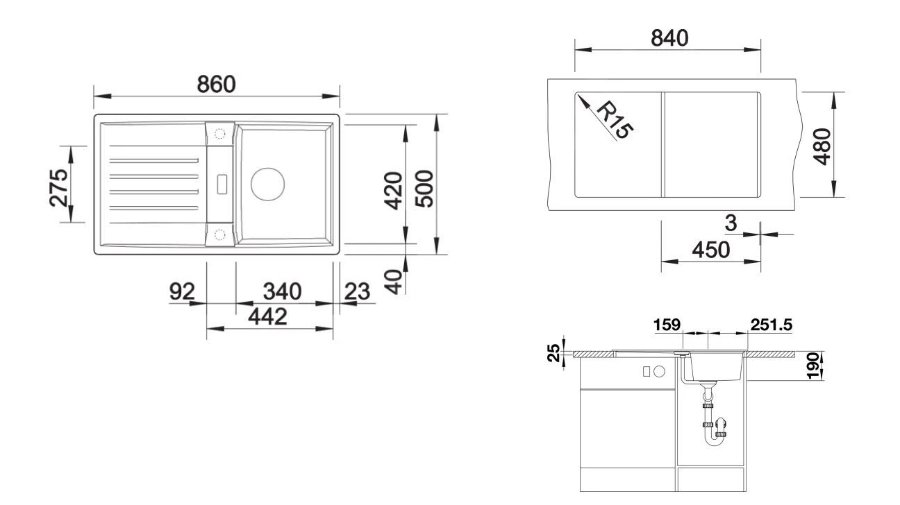 Blanco Lexa 45 - Fregadero De Silgranite, 860x500 Mm, InFino, Aluminium 524902 4 Blanco Lexa 45 - Fregadero De Silgranite, 860x500 Mm, InFino, Aluminium 524902 - Imagen 2