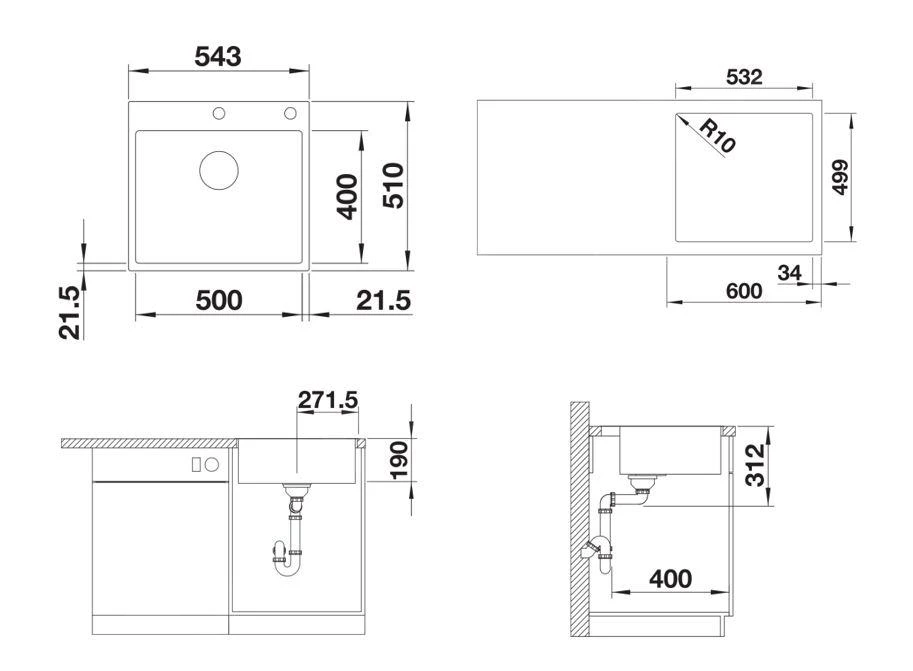 Blanco Subline 500 - Fregadero Silgranite, 543x510 Mm, Con Control De Desagüe, SteelFrame, InFino, Blanco 524112 4 Blanco Subline 500 - Fregadero Silgranite, 543x510 Mm, Con Control De Desagüe, SteelFrame, InFino, Blanco 524112 - Imagen 2