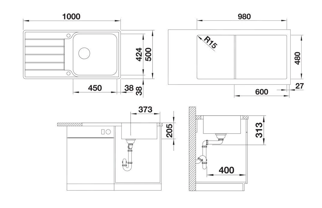 Blanco Classimo - Fregadero 100x50 Cm, Con Control De Desagüe, InFino, Acero Inoxidable Cepillado 525327 4 Blanco Classimo - Fregadero 100x50 Cm, Con Control De Desagüe, InFino, Acero Inoxidable Cepillado 525327 - Imagen 2