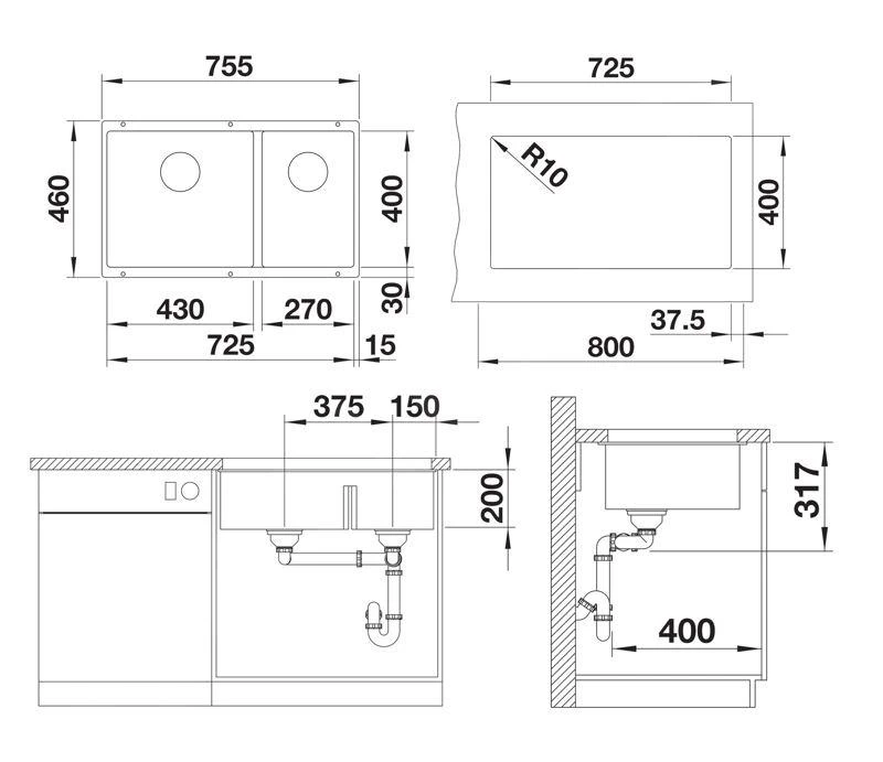 Blanco Subline 430/270 - Fregadero De Silgranite, 755x460 Mm, Seno A La Izquierda, InFino, Gris 527350 4 Blanco Subline 430/270 - Fregadero De Silgranite, 755x460 Mm, Seno A La Izquierda, InFino, Gris 527350 - Imagen 2