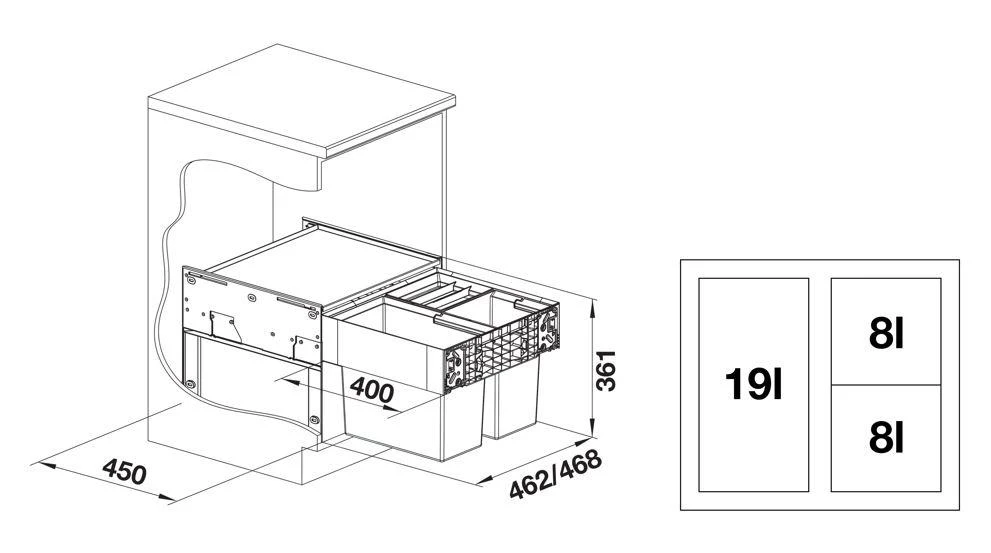 Blanco Select - Papelera Incorporada, Dividida, Volumen 35 L 526202 4 Blanco Select - Papelera Incorporada, Dividida, Volumen 35 L 526202 - Imagen 2