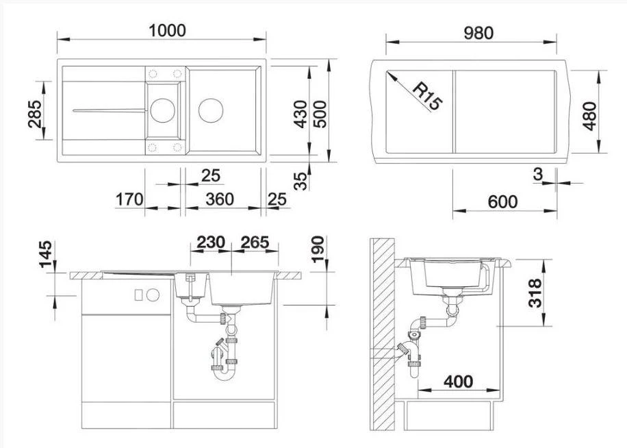 Blanco Metra 6 - Fregadero Silgranite, 1000x500 Mm, Roca Gris 518878 4 Blanco Metra 6 - Fregadero Silgranite, 1000x500 Mm, Roca Gris 518878 - Imagen 2
