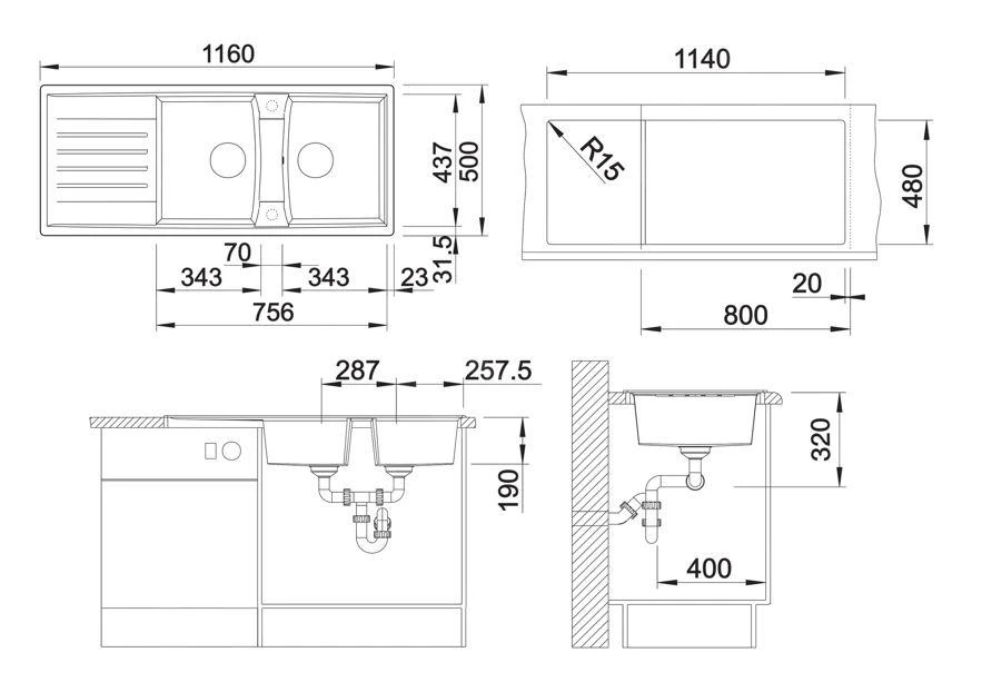 Blanco Lexa 8 - Fregadero De Silgranite, 1160x500 Mm, Con Control De Desagüe, InFino, Antracita 524970 4 Blanco Lexa 8 - Fregadero De Silgranite, 1160x500 Mm, Con Control De Desagüe, InFino, Antracita 524970 - Imagen 2