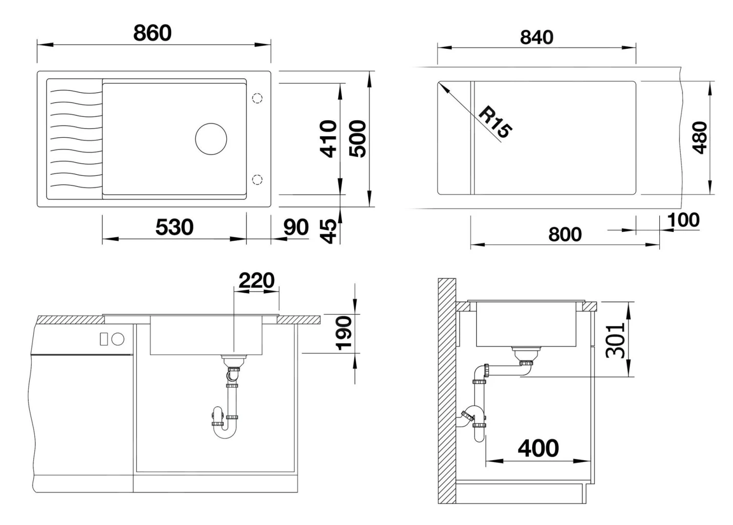 Blanco Elon XL 8 - Fregadero De Silgranite, 860x500 Mm, Con Control De Desagüe Y Con Accesorios, Negro 525885 4 Blanco Elon XL 8 - Fregadero De Silgranite, 860x500 Mm, Con Control De Desagüe Y Con Accesorios, Negro 525885 - Imagen 2