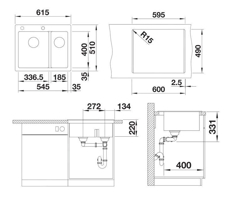Blanco Pleon 6 Split - Fregadero Silgranite, 615x510 Mm, InFino, Blanco 521693 4 Blanco Pleon 6 Split - Fregadero Silgranite, 615x510 Mm, InFino, Blanco 521693 - Imagen 2