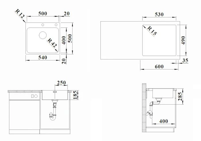 Blanco Solis 500 - Fregadero, 540x500 Mm, InFino, Acero Inoxidable Cepillado 526124 4 Blanco Solis 500 - Fregadero, 540x500 Mm, InFino, Acero Inoxidable Cepillado 526124 - Imagen 2