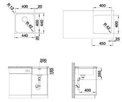 Blanco Solis 400 - Fregadero, 440x440 Mm, Acero Inoxidable Cepillado 526117 -Blanco fab1cf777405642f06818c1b